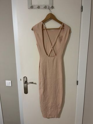 Vestido largo rosa palo