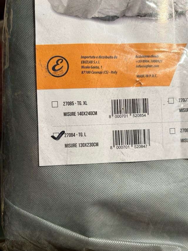 Telo Copri Moto EBIZLAB Tg. L 130x230cm Nuovo