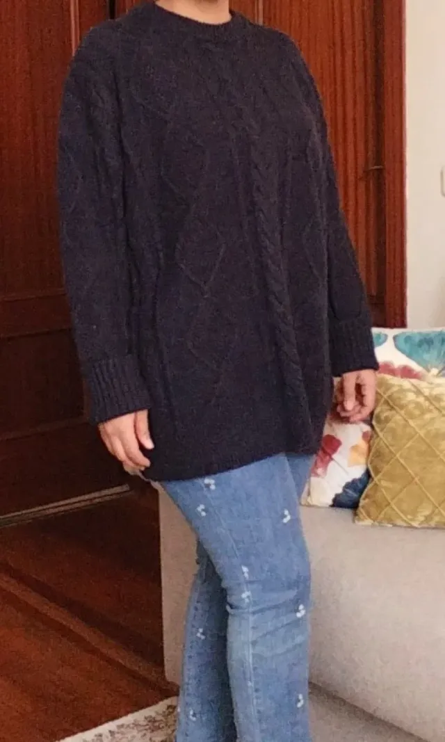 Jersey largo de punto trenzado mujer