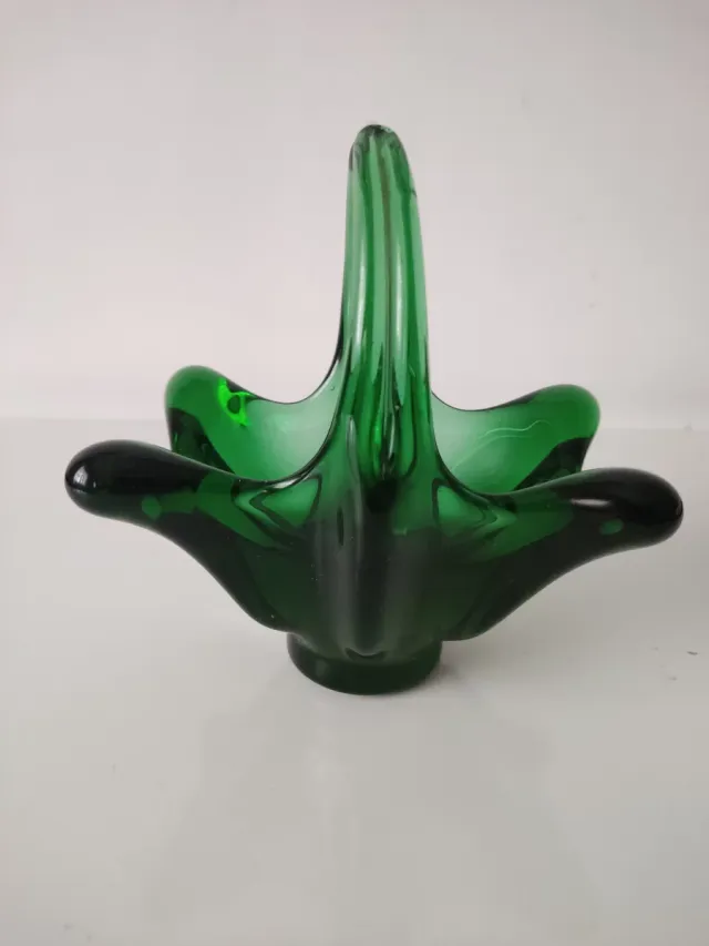 CESTINO VINTAGE IN VETRO DI MURANO VERDE