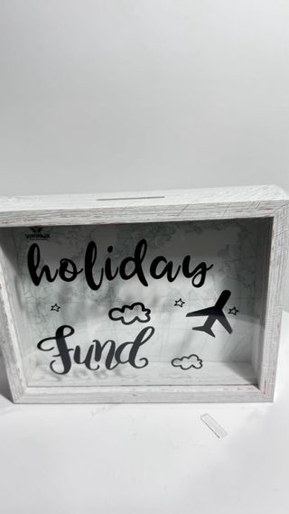 Salvadanaio con cornice Holiday Fund , nuovo !!! 