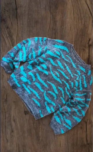 Maglione fantasia grigio e verde acqua