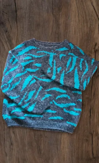 Maglione fantasia grigio e verde acqua