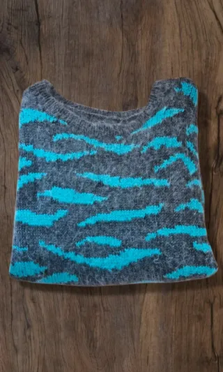 Maglione fantasia grigio e verde acqua