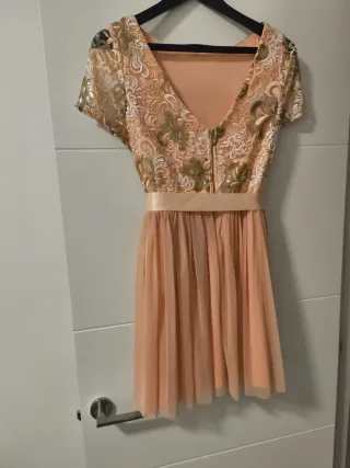 Vestido Poete corto fiesta cóctel naranja y dorado