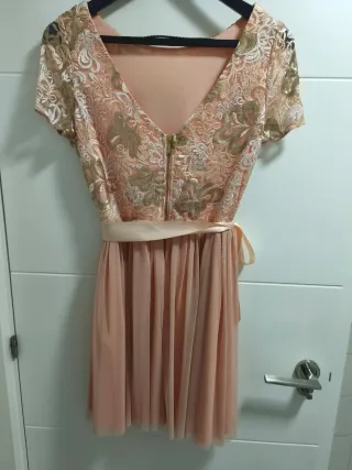 Vestido Poete corto fiesta cóctel naranja y dorado