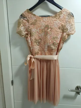 Vestido Poete corto fiesta cóctel naranja y dorado