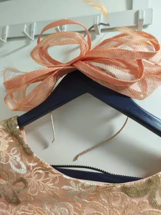 Vestido Poete corto fiesta cóctel naranja y dorado