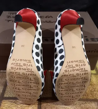 Tamaris Scarpe Aperte Raso Pois Fiocco Rosso