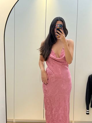 Vestido largo Hinsomnia rosa espalda al aire T.M