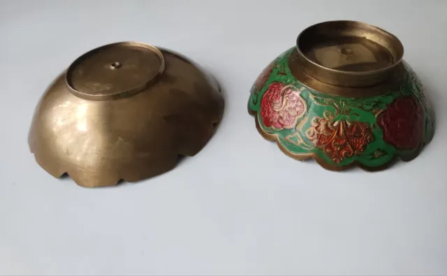 2 CIOTOLE VINTAGE SMALTATE A FORMA DI PAVONE - INDIA