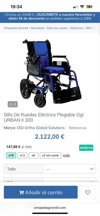 Silla de ruedas eléctrica plegable OGI Urb II 300.