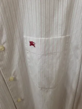 Camisa caballero Burberry blanca rayas rojas/gris.