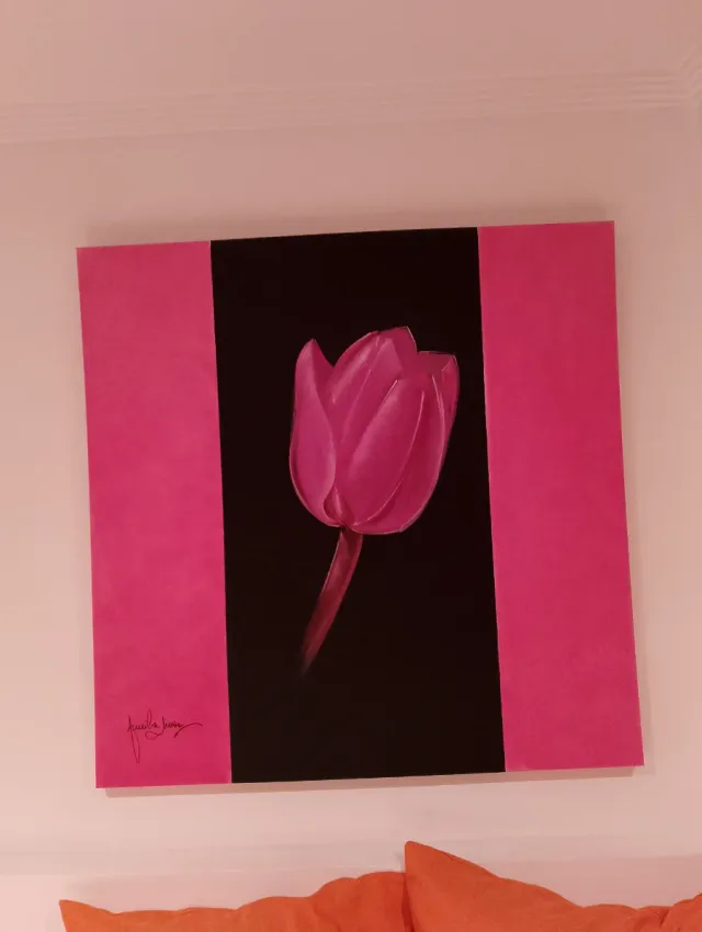 Cuadro Lienzo Flor Rosa Pintado a Mano