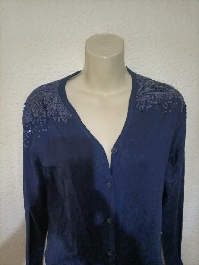 Chaqueta punto mujer azul lentejuelas