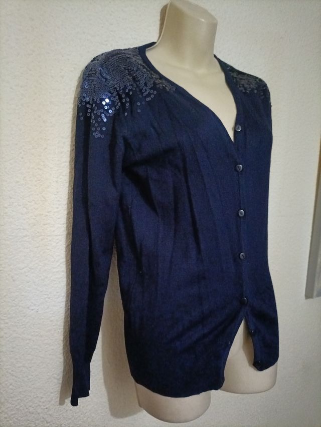Chaqueta punto mujer azul lentejuelas