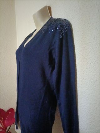 Chaqueta punto mujer azul lentejuelas
