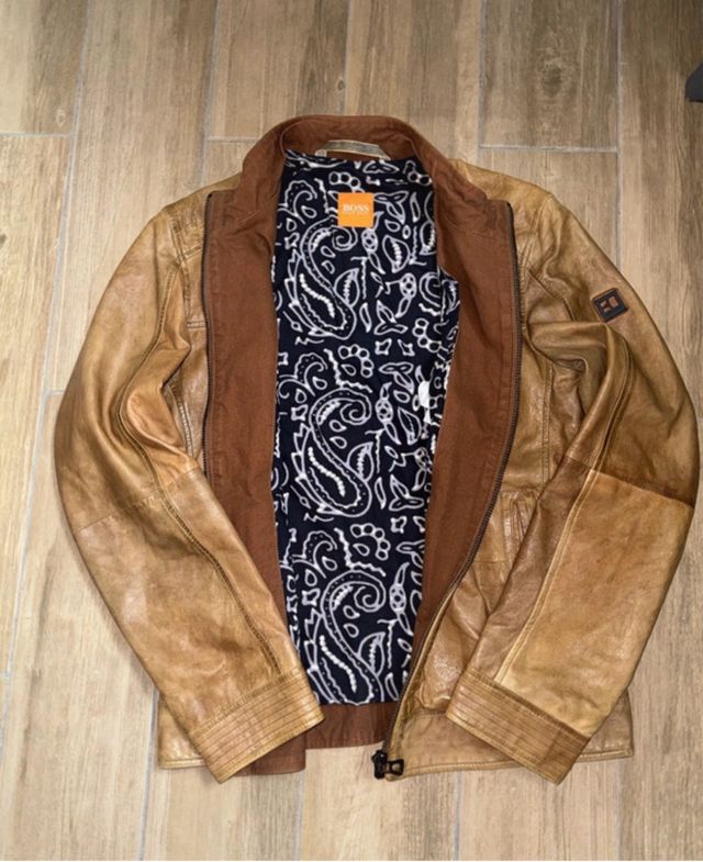 Giacca pelle Hugo Boss marrone