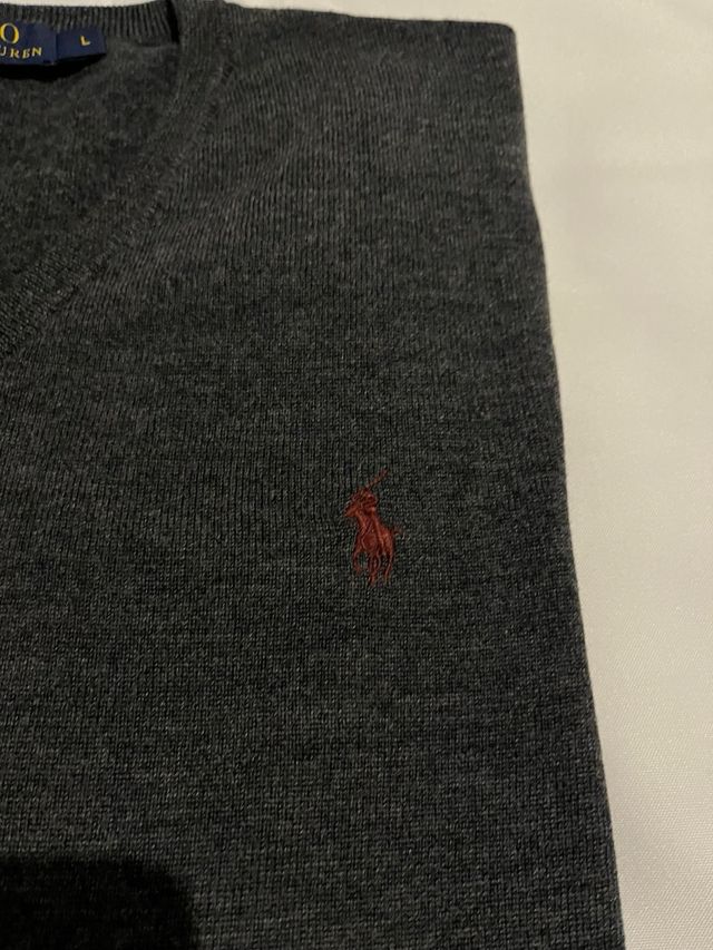 Polo Ralph Lauren Jersey Cuello Pico Gris Talla L