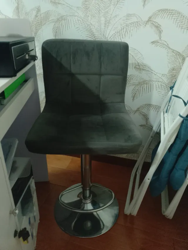 Taburete Silla Elevable Terciopelo Gris