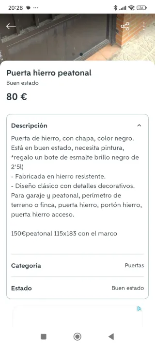 Puerta peatonal de hierro forjado