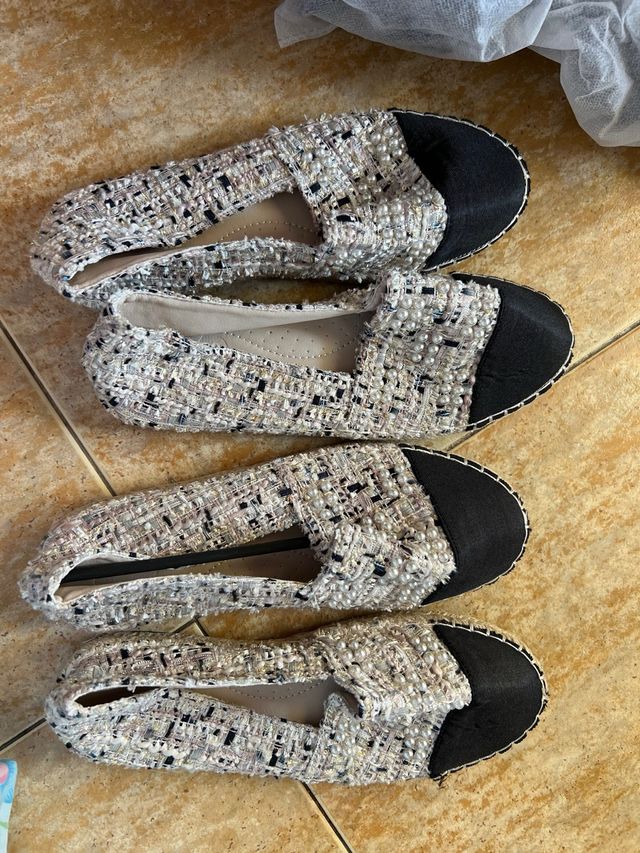 Zapatos planos tweed perlas