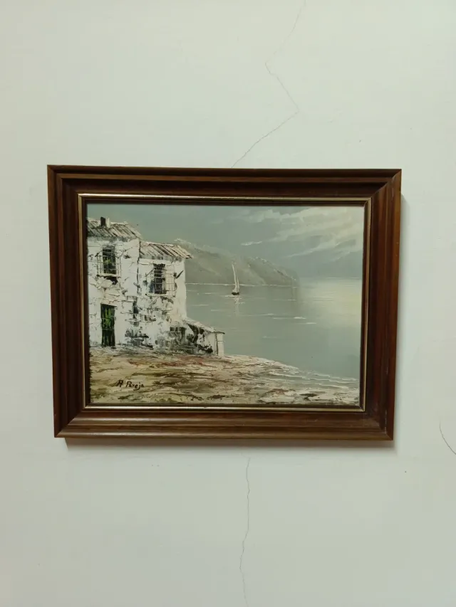 Cuadro paisaje marino con casa