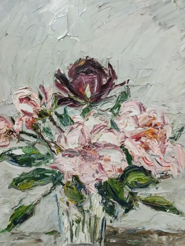 Cuadro Lienzo Flores Rosas y Borgoña