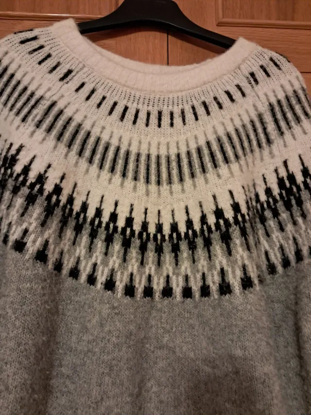 Jersey de punto mujer gris y blanco