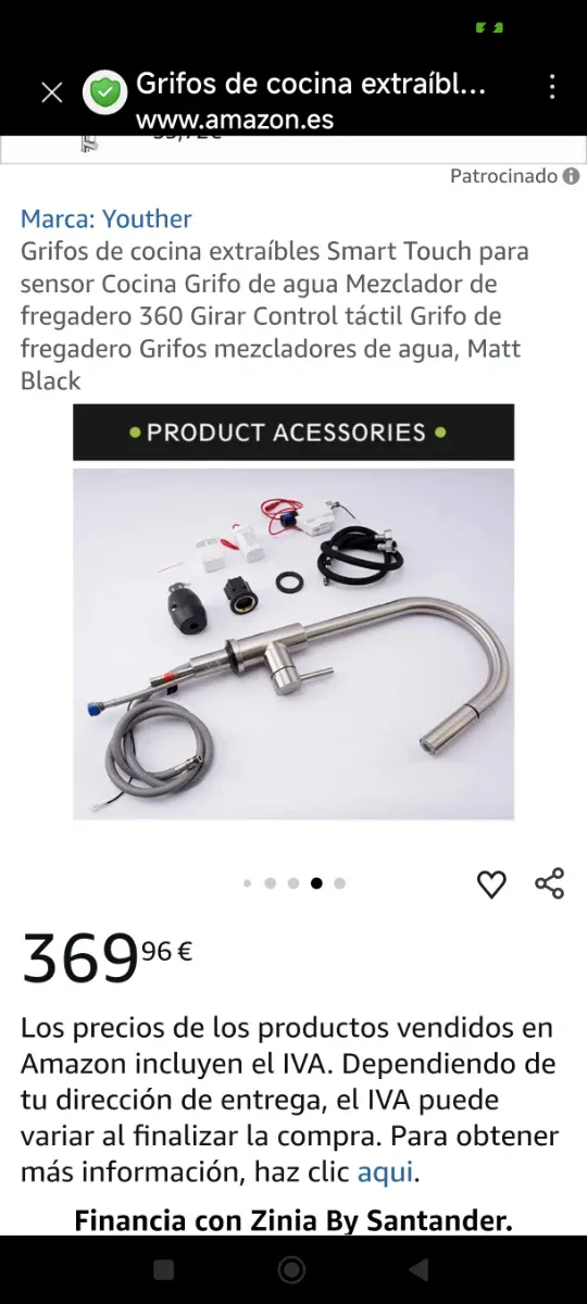 Grifo de cocina metal y plástico con sensor