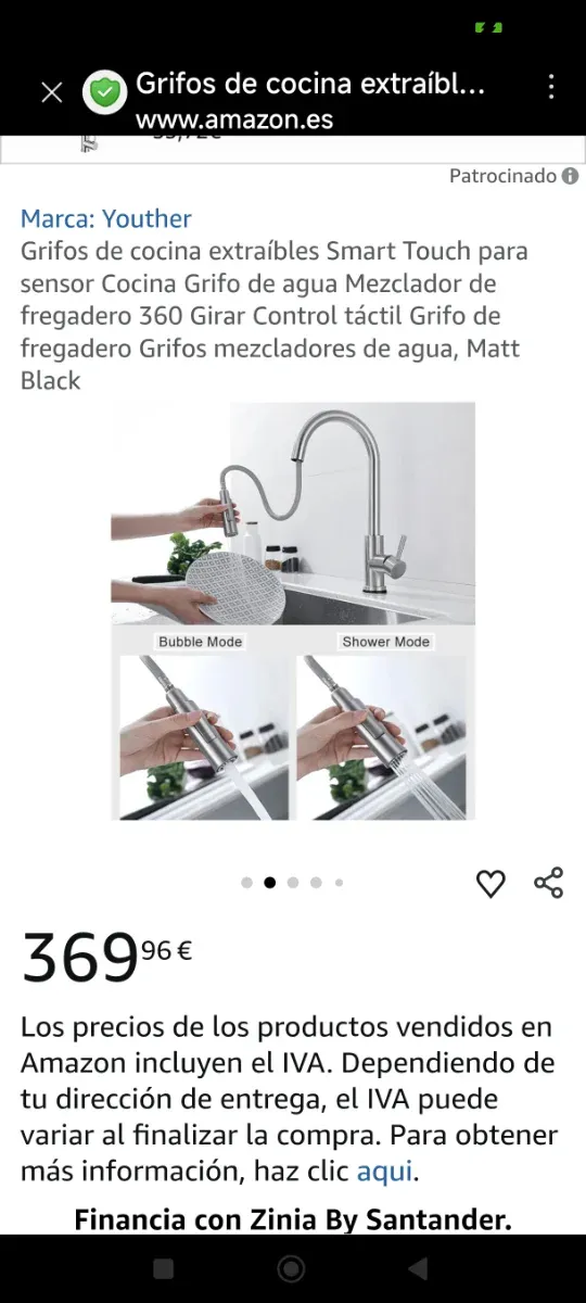 Grifo de cocina metal y plástico con sensor