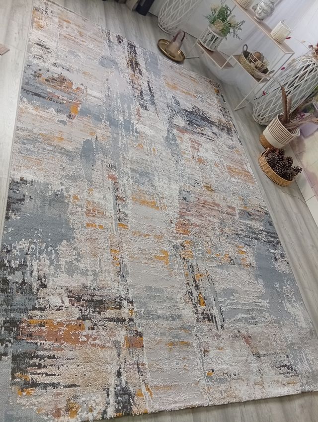 Tappeto 192 X 290 Disegno Astratto Grigio Multicolore