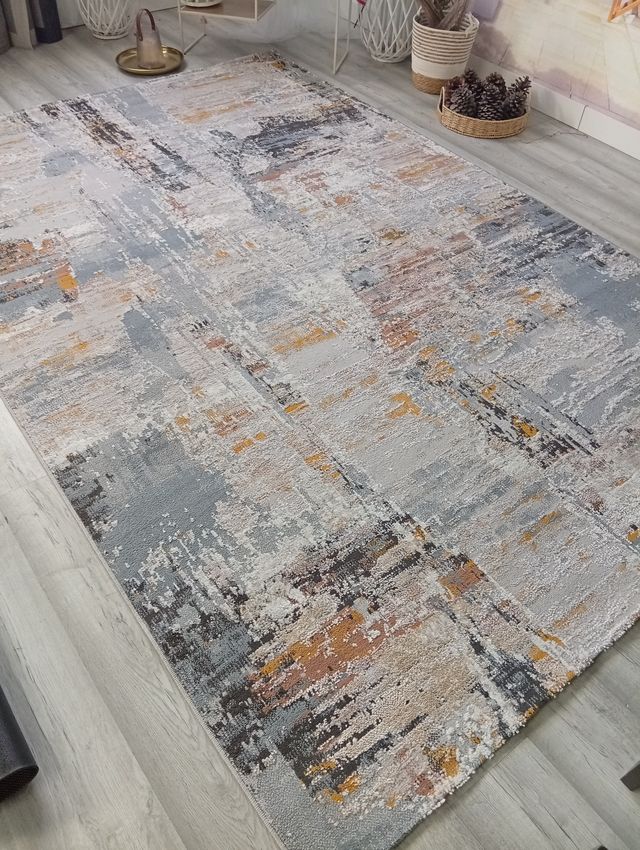 Tappeto 192 X 290 Disegno Astratto Grigio Multicolore