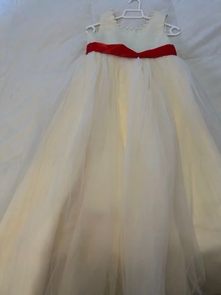 Vestido fiesta niña blanco y rojo. Talla 9/10