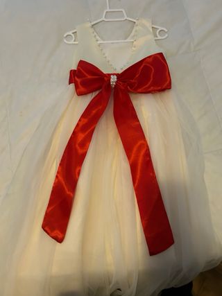 Vestido fiesta niña blanco y rojo. Talla 9/10