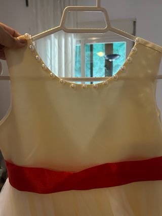 Vestido fiesta niña blanco y rojo. Talla 9/10