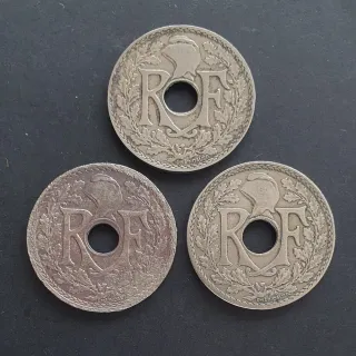 Francia 3 monedas 25 céntimos 1922-1931