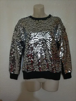 Jersey lentejuelas negro plateado mujer