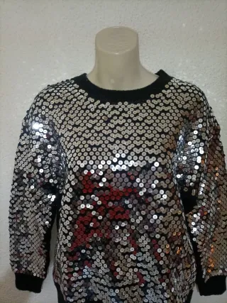 Jersey lentejuelas negro plateado mujer