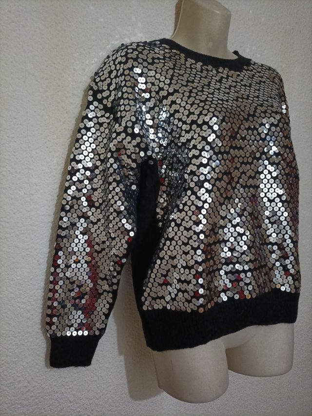 Jersey lentejuelas negro plateado mujer