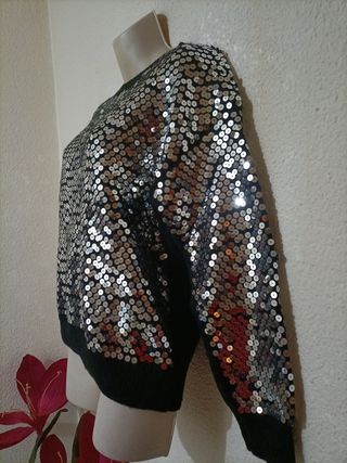 Jersey lentejuelas negro plateado mujer