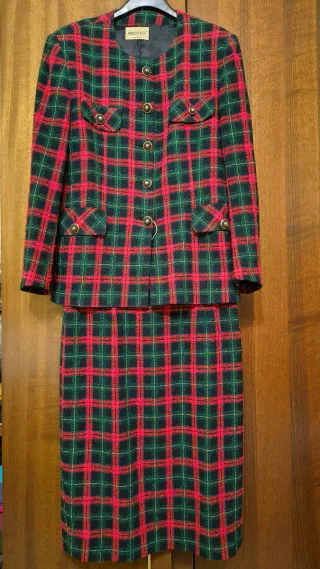 Tailleur misto lana fantasia tartan verde e rosso