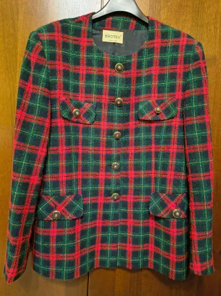 Tailleur misto lana fantasia tartan verde e rosso
