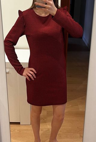 Vestido Mango cuadros rojo y negro