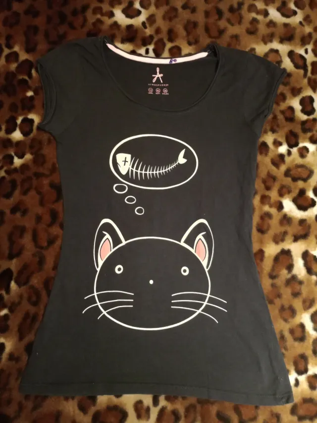 Camiseta Atmosphere Mujer Negra Gato Pez