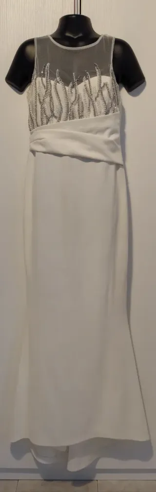 Abito lungo donna bianco con perline