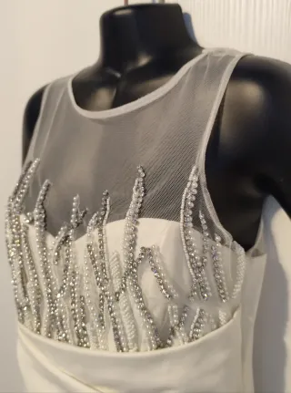 Abito lungo donna bianco con perline