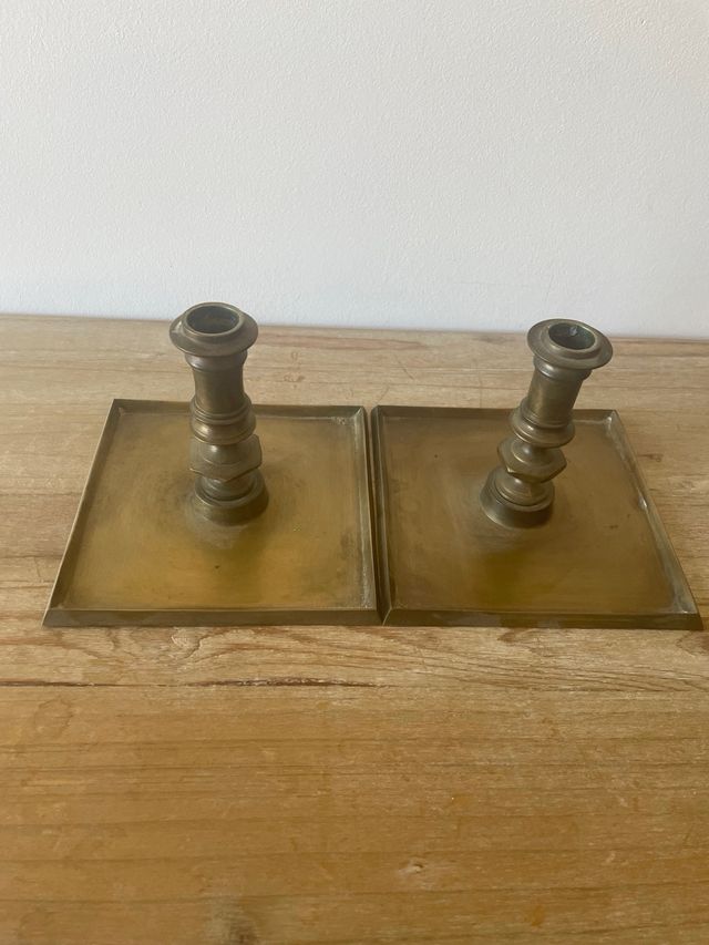 Pareja Candelabros Antiguos Bronce