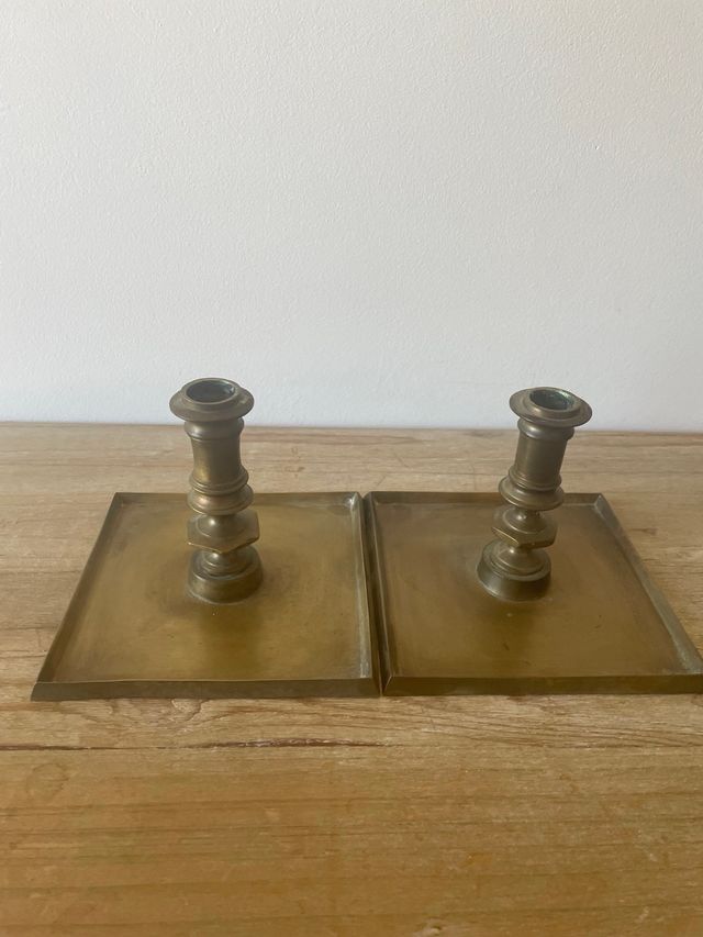 Pareja Candelabros Antiguos Bronce