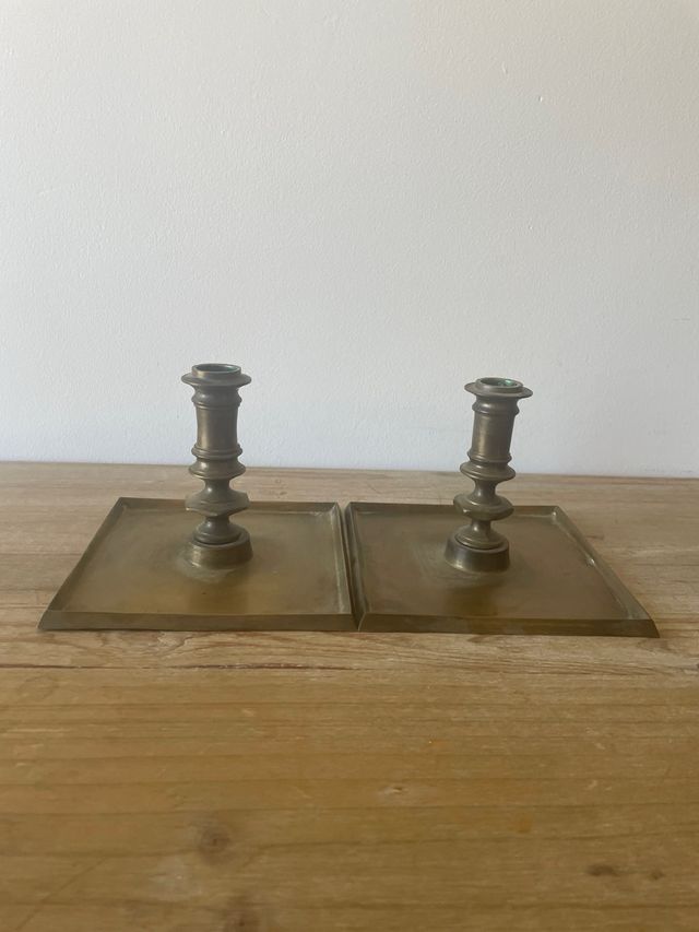 Pareja Candelabros Antiguos Bronce